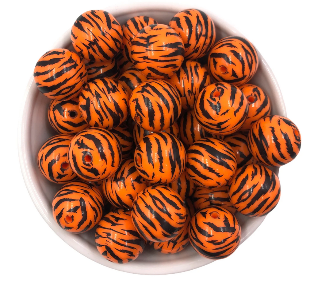 20mm Orange Tiger Print Chunky Beads