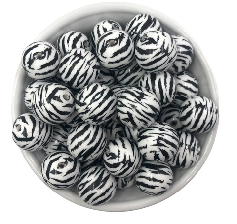 20mm White Tiger Print Chunky Beads