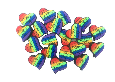 Rainbow Heart "Love is Love" Silicone Beads