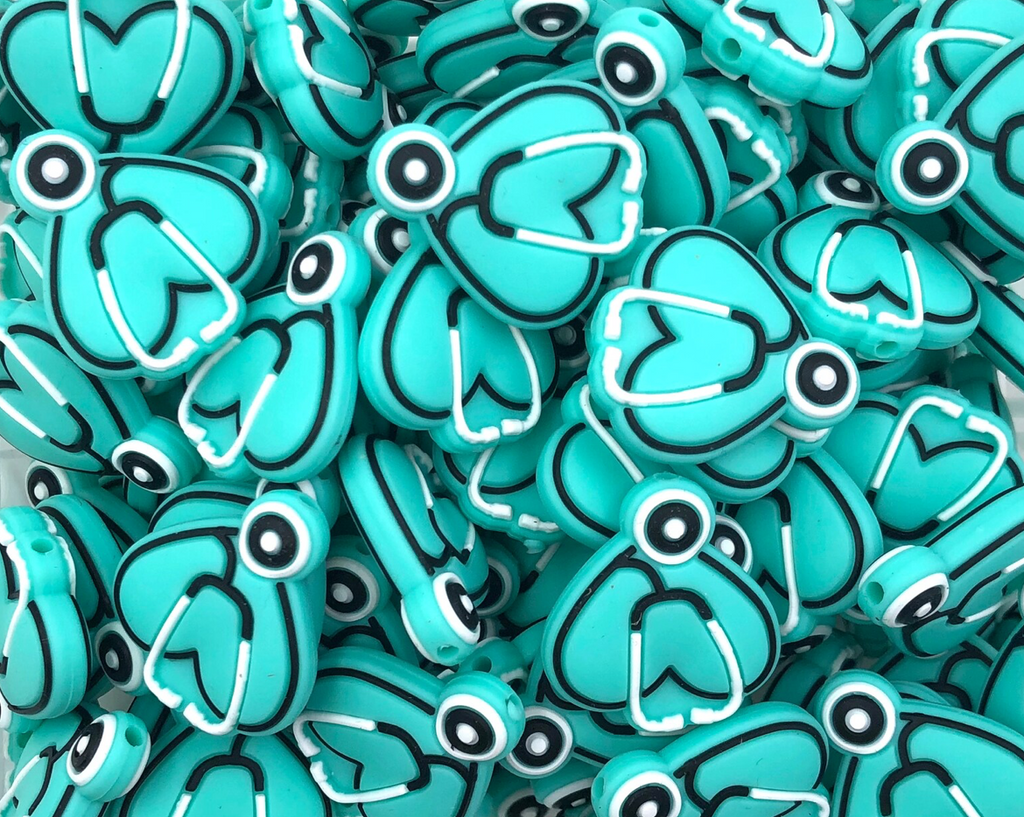 Turquoise Heart Stethoscope Silicone Beads