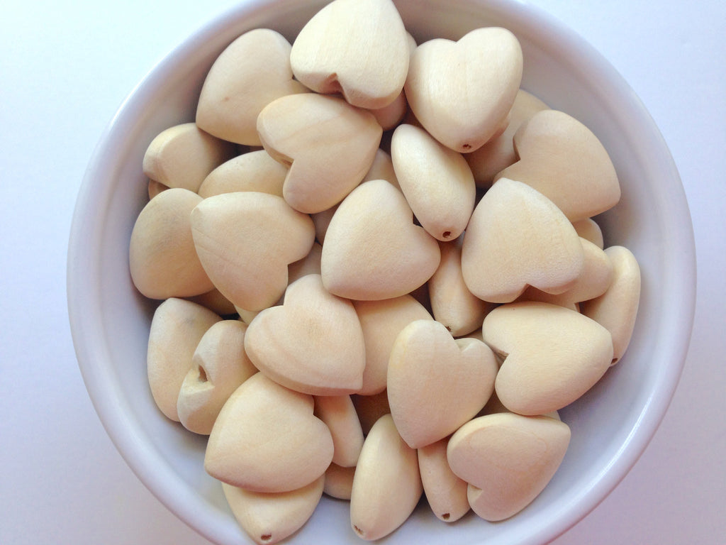 21mm Natural Wood Heart Beads