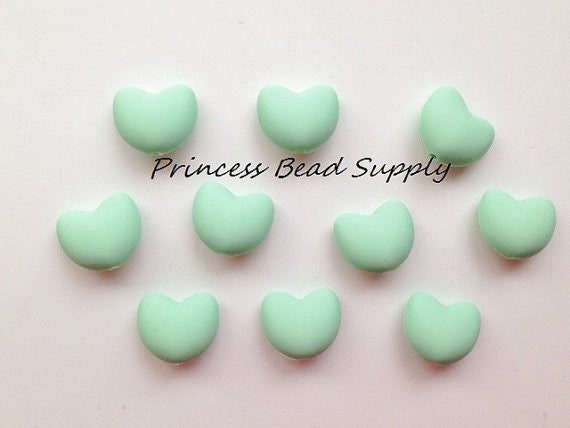 Mint Green Heart Silicone Beads