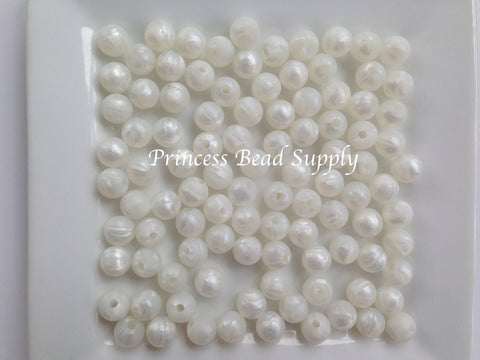 9mm Metallic White Silicone Beads