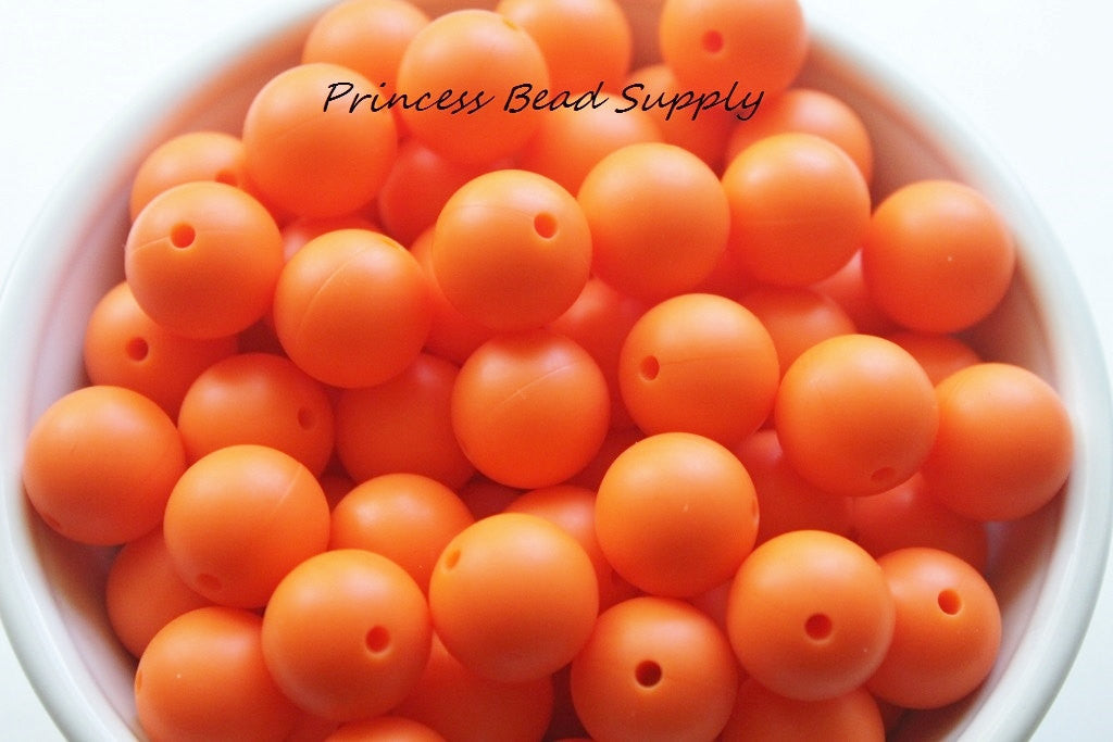 15mm Orange Silicone Beads