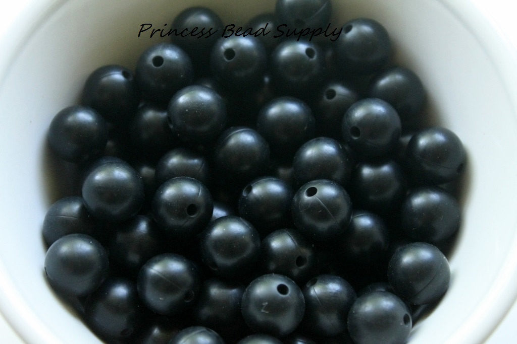 12mm Black Silicone Beads