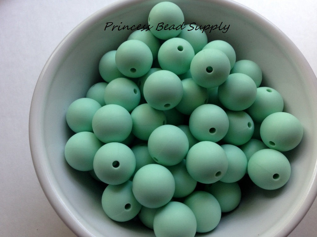 15mm Mint Silicone Beads