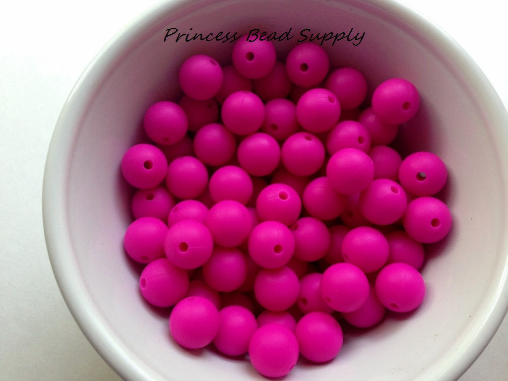 12mm Hot Pink Silicone Beads