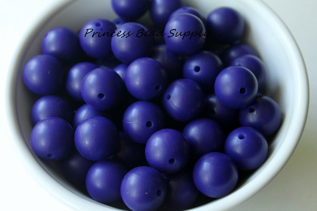 15mm Navy Blue Silicone Beads