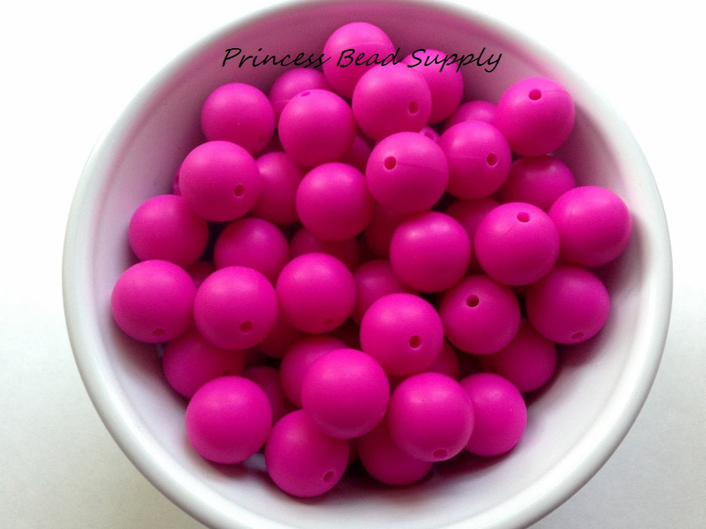 15mm Hot Pink Silicone Beads