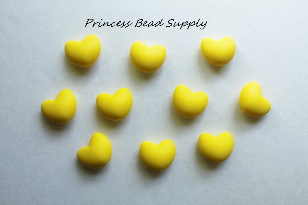 Yellow Heart Silicone Beads