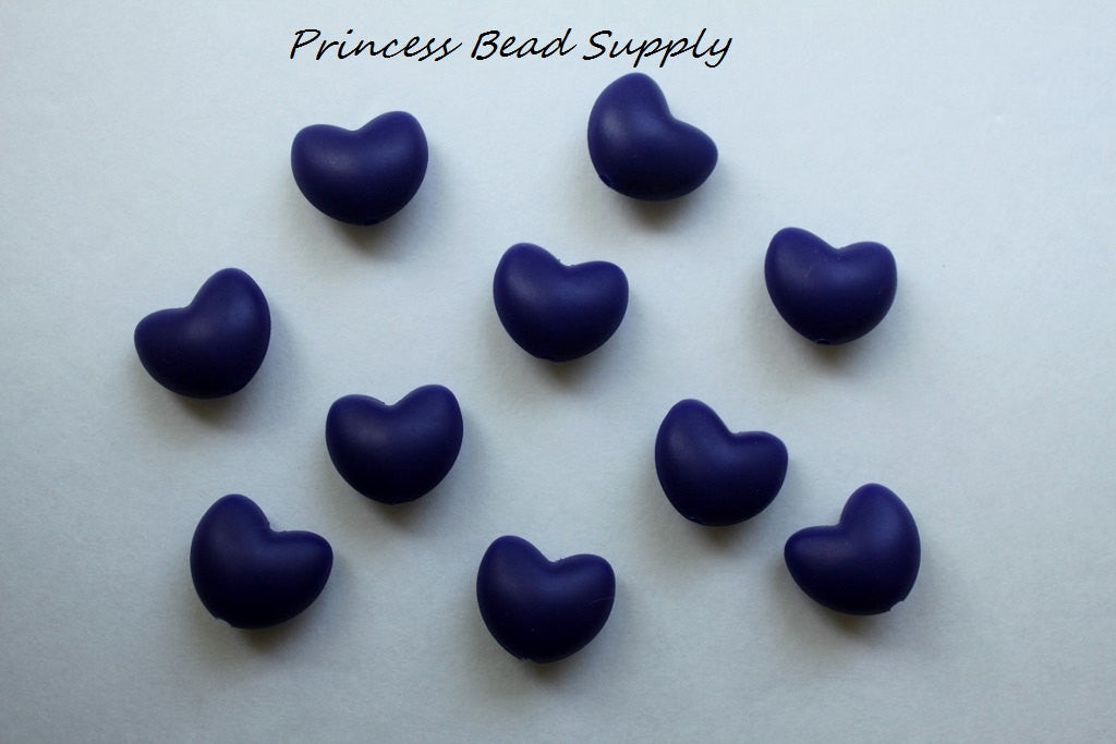 Navy Blue Heart Silicone Beads