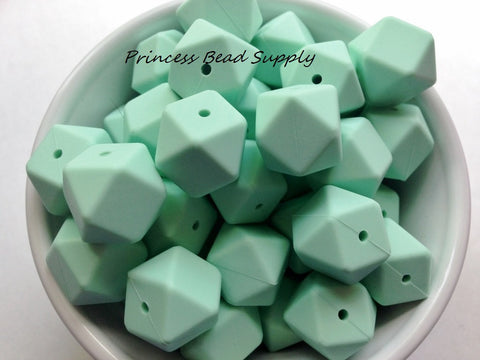 Mint Hexagon Silicone Beads