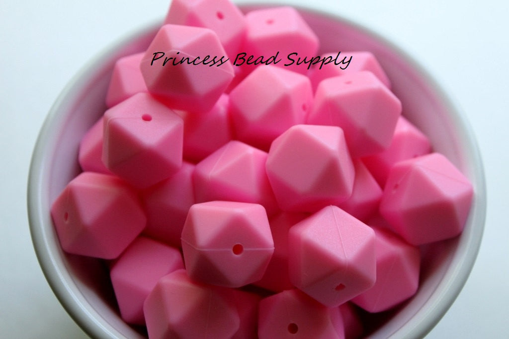 Pink Hexagon Silicone Beads