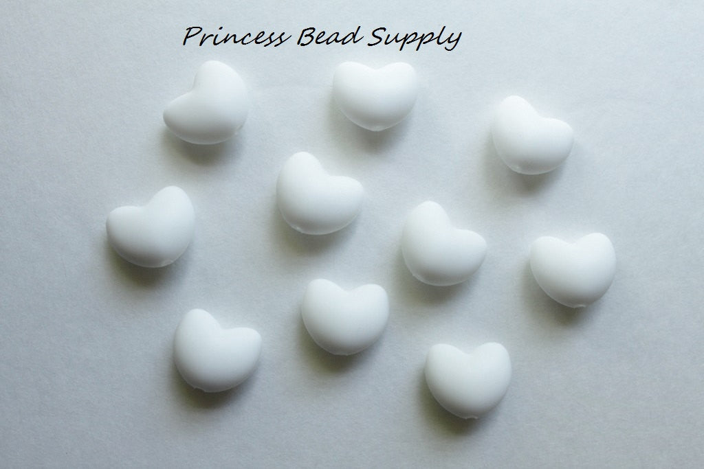 White Heart Silicone Beads