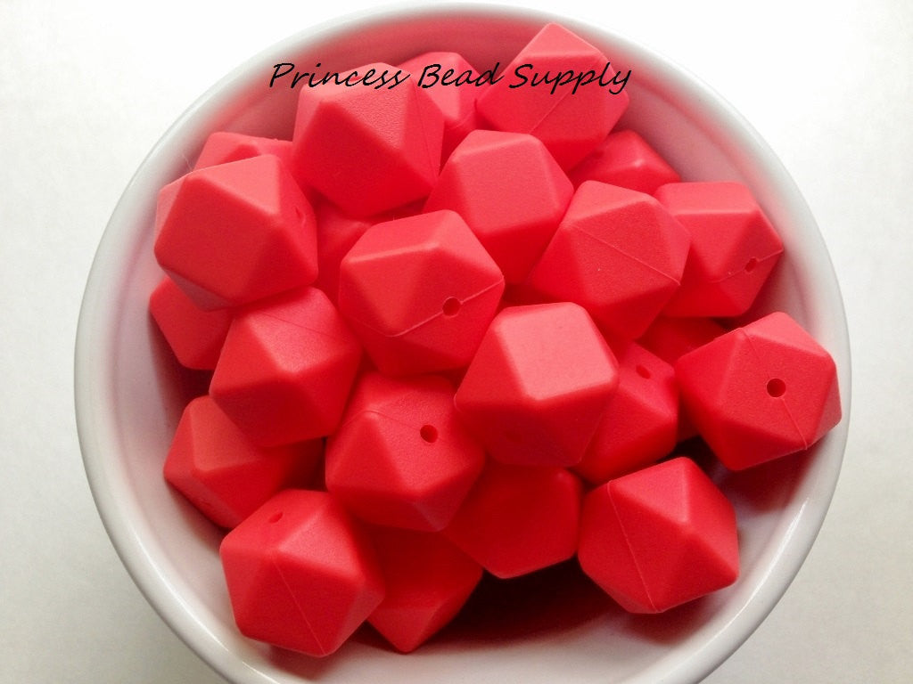 Coral Red Hexagon Silicone Beads