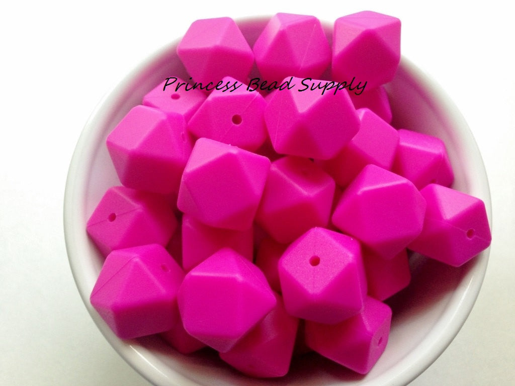 Hot Pink Hexagon Silicone Beads