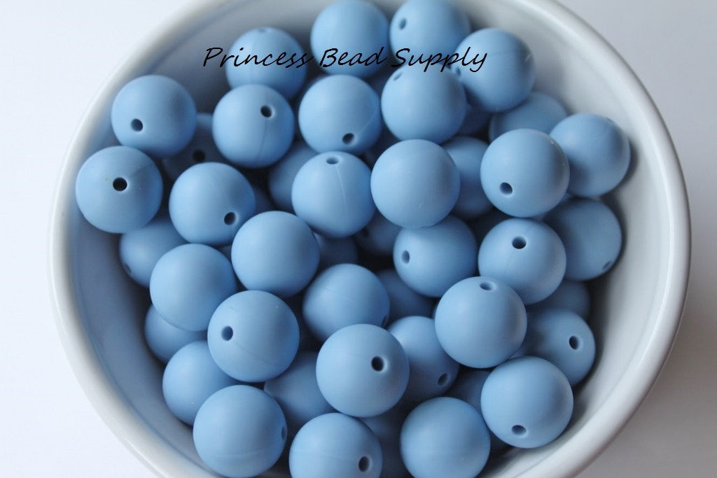 15mm Powder Blue Silicone Beads