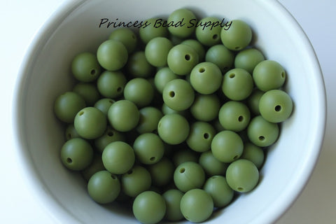 12mm Army Green Silicone Beads