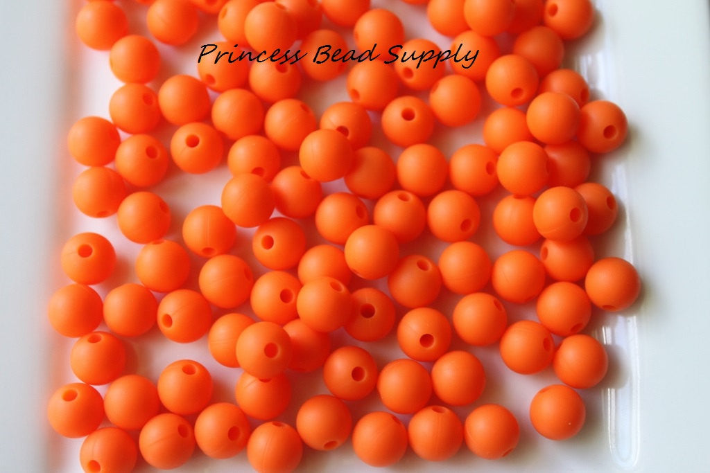 9mm Orange Silicone Beads