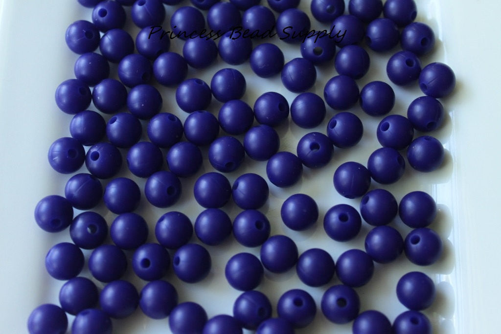 9mm Navy Blue Silicone Beads