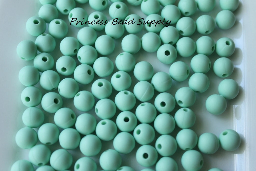 9mm Mint Silicone Beads