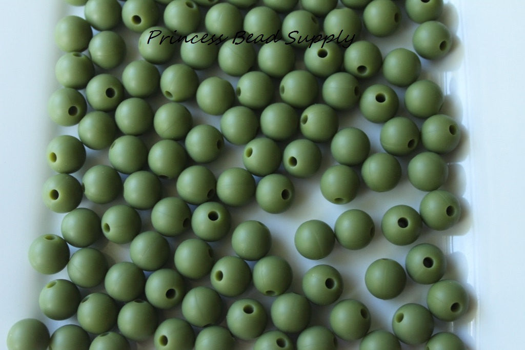 9mm Army Green Silicone Beads