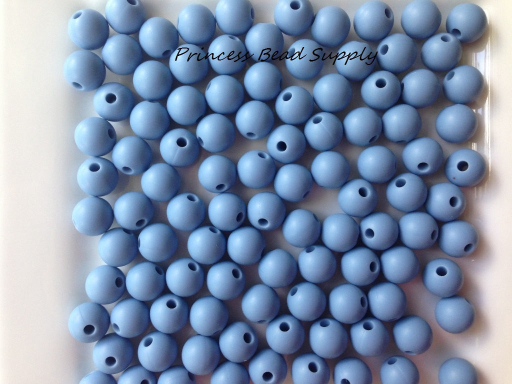 9mm Powder Blue Silicone Beads