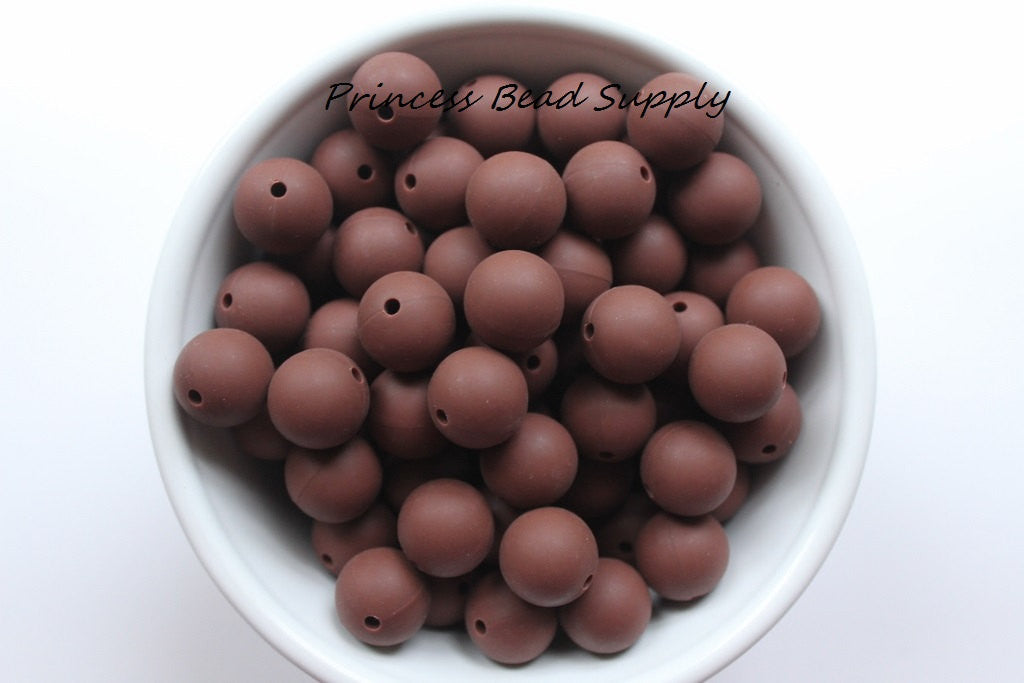 15mm Brown Silicone Beads