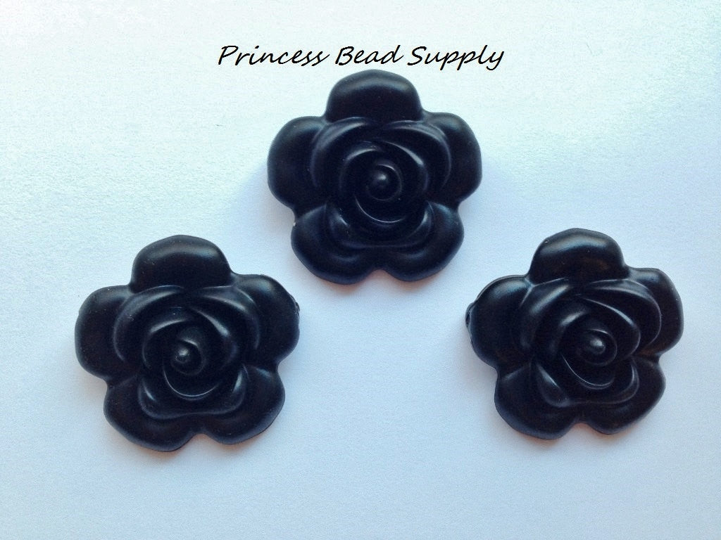 40mm Black Silicone Flower Bead