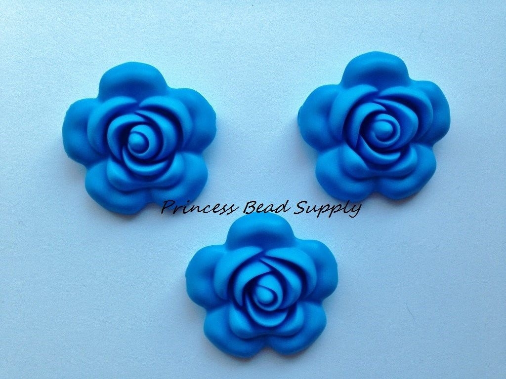 40mm Sky Blue Silicone Flower Bead