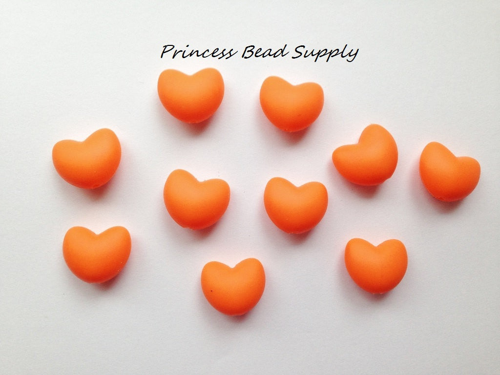 Orange Heart Silicone Beads