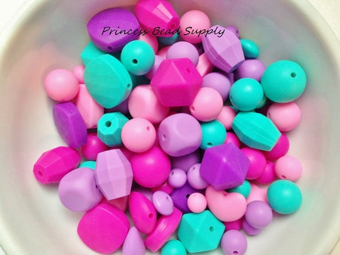 Pink, Purple, & Turquoise Bulk Silicone Bead Mix