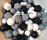 Black, White, & Gray  Bulk Silicone Bead Mix
