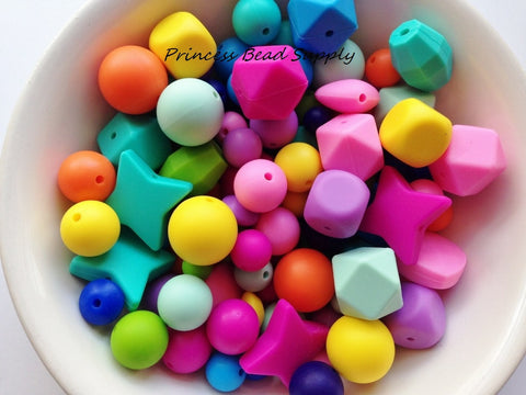 Pink Rainbow Bulk Silicone Bead Mix