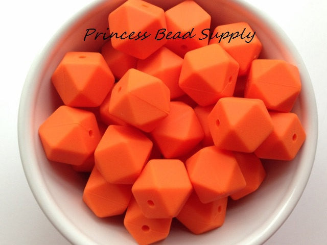 Orange Hexagon Silicone Beads