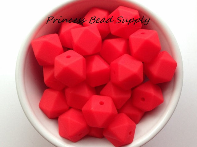 Strawberry Red Hexagon Silicone Beads