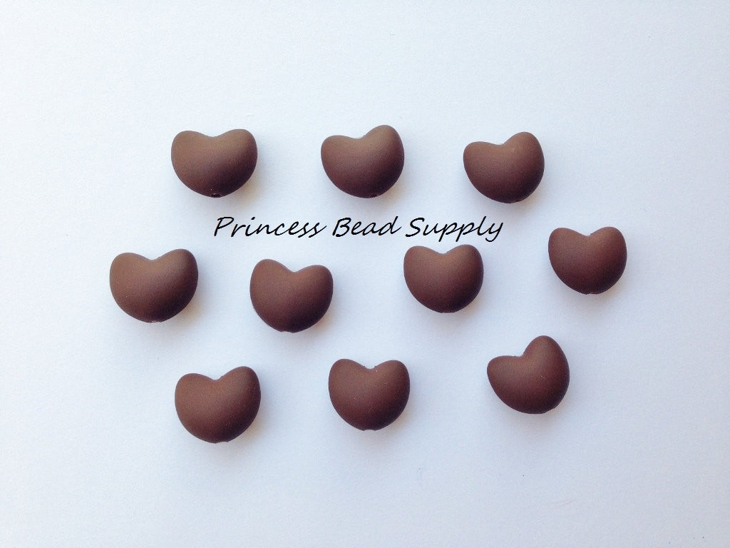 Brown Heart Silicone Beads