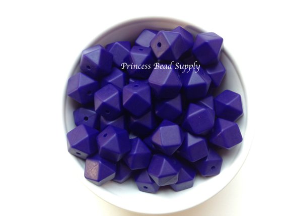 14mm Navy Mini Hexagon Silicone Beads